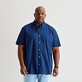 St. John's Bay Everyday Stretch Mens Short Sleeve Classic Fit Big and Tall Button-Down Shirt