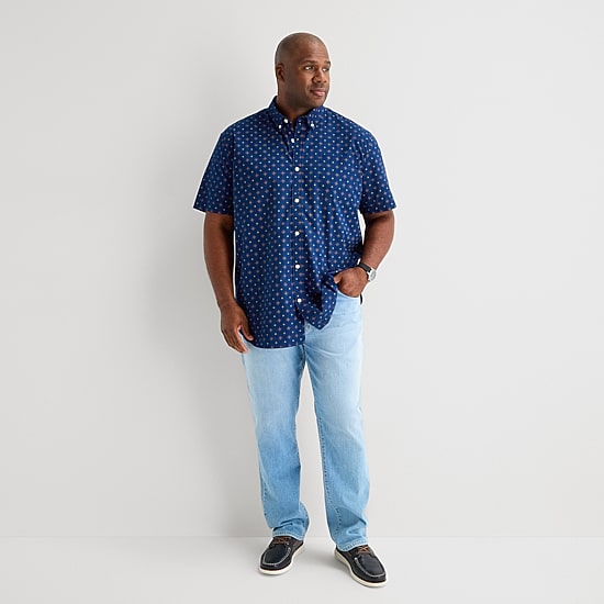 St. John's Bay Everyday Stretch Mens Short Sleeve Classic Fit Big and Tall Button-Down Shirt
