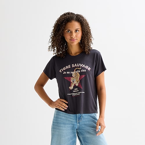 Arizona Womens Juniors Crew Neck Short Sleeve Regular Fit Graphic T-Shirt, 3x-large, Black
