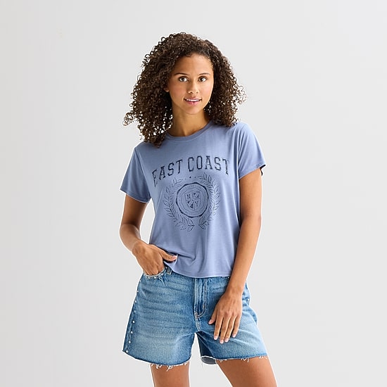 Arizona Womens Juniors Crew Neck Short Sleeve Regular Fit Graphic T-Shirt