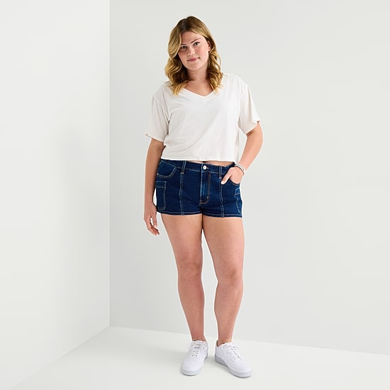 Arizona Womens 2 1/2" Low Rise Juniors Plus Denim Short