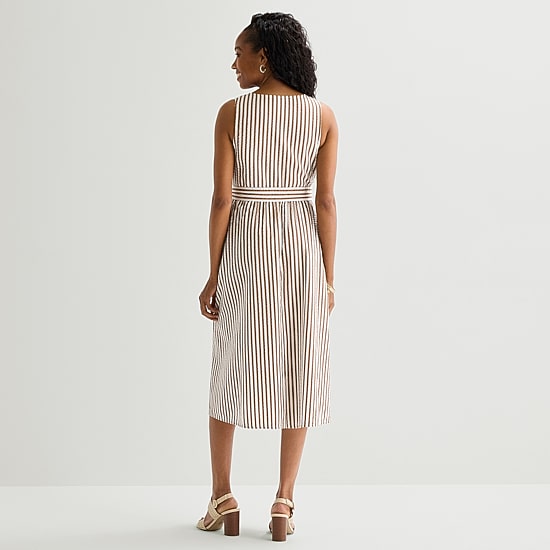 St. John's Bay Womens V Neck Sleeveless Striped A-Line Dress