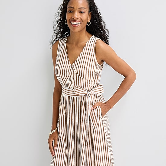 St. John's Bay Womens V Neck Sleeveless Striped A-Line Dress