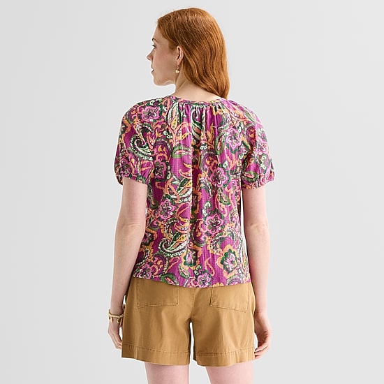 St. John's Bay Womens Round Neck Short Sleeve Regular Fit Button-Down Shirt