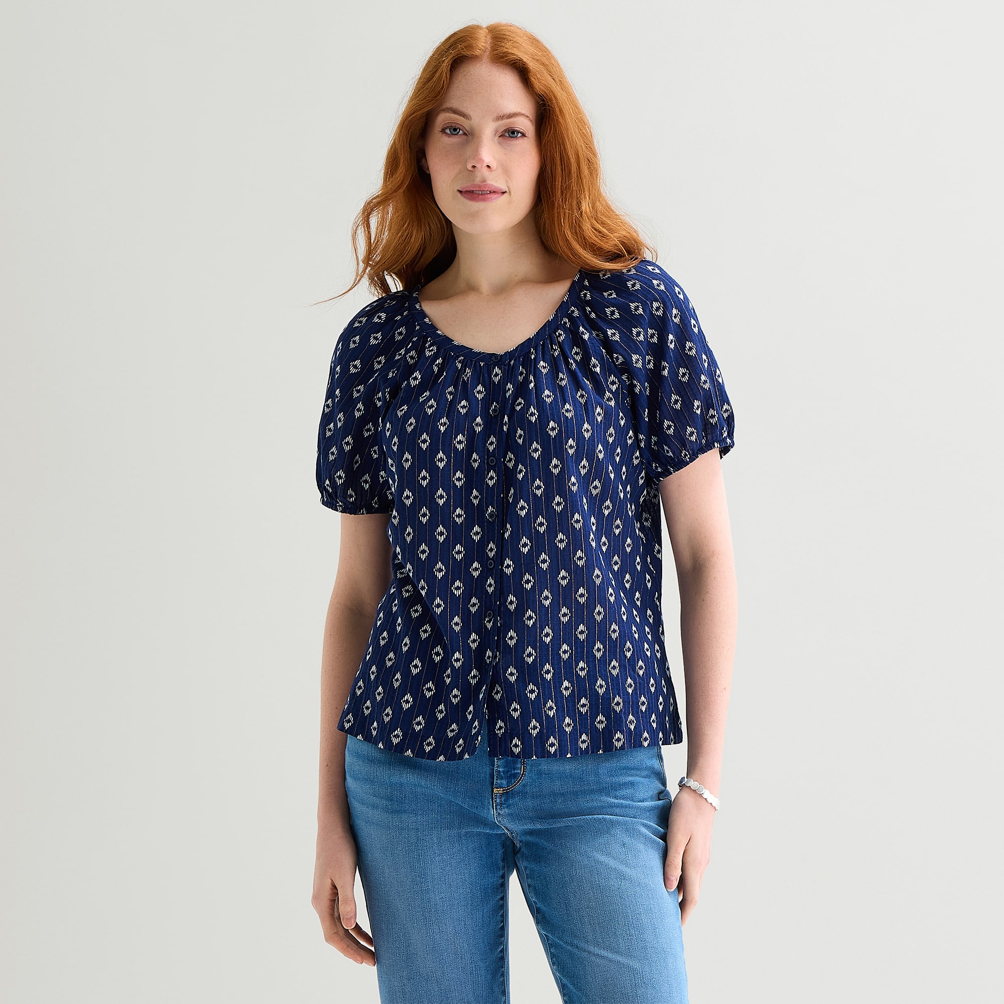 St. John's Bay Womens Round Neck Short Sleeve Regular Fit Button-Down Shirt