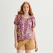 St. John's Bay Womens Round Neck Short Sleeve Regular Fit Button-Down Shirt