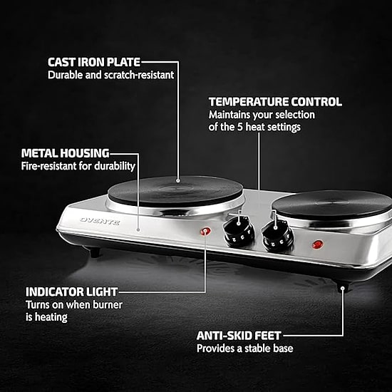 Ovente Cast Iron Double Electric Burner