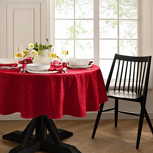 Continental Solid Texture Water and Stain Resistant Round Tablecloth, 90" - Red