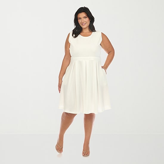 White Mark Womens Plus Round Neck Sleeveless Fit + Flare Dress