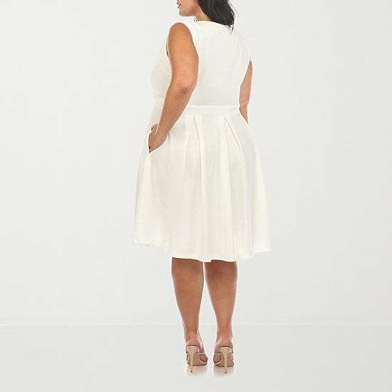 White Mark Womens Plus Round Neck Sleeveless Fit + Flare Dress