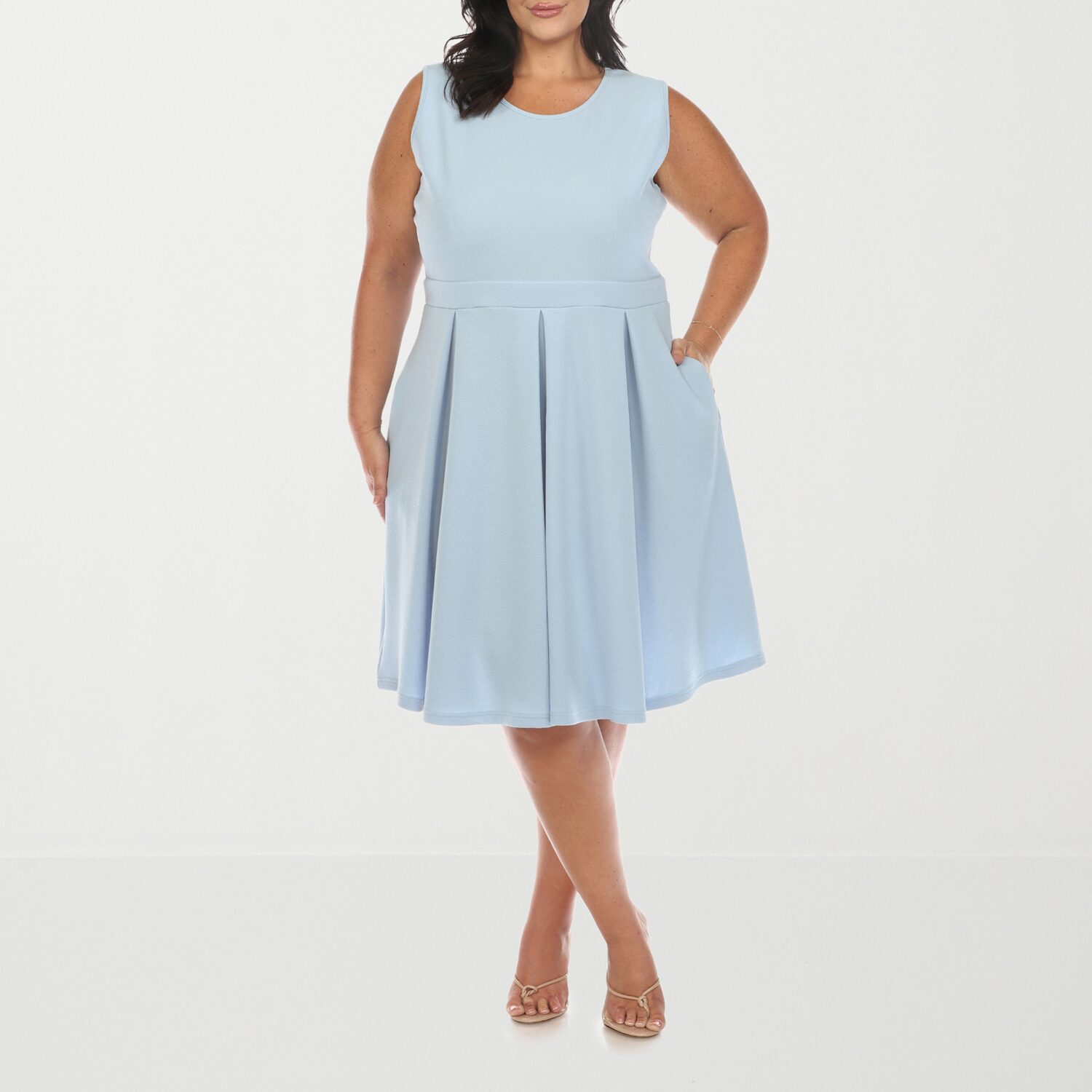 White Mark Womens Plus Round Neck Sleeveless Fit + Flare Dress