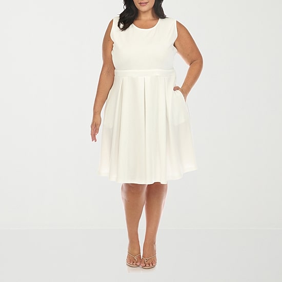White Mark Womens Plus Round Neck Sleeveless Fit + Flare Dress