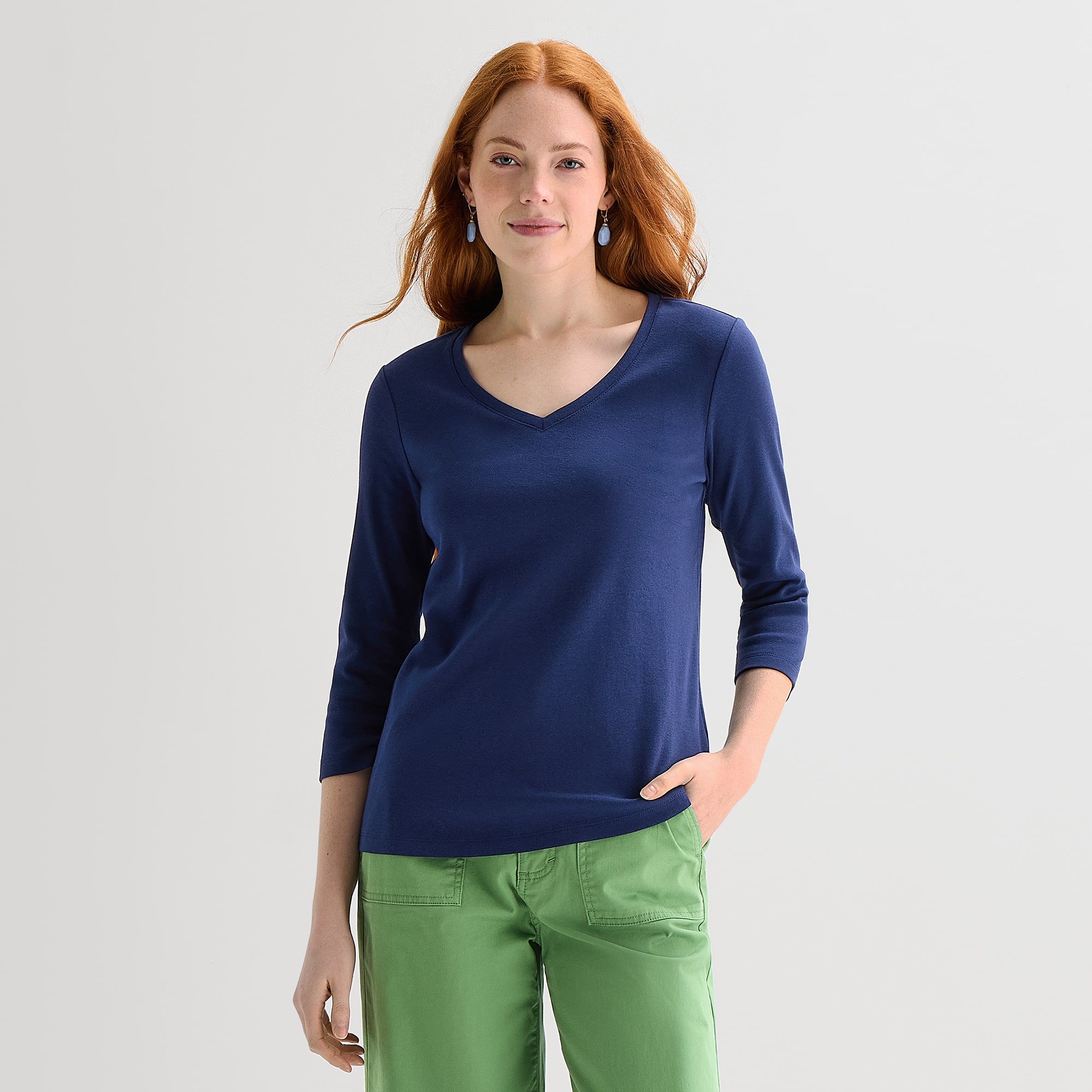 St. John's Bay Womens V Neck 3/4 Sleeve T-Shirt