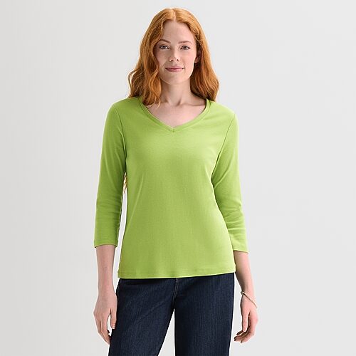 St. John's Bay Womens V Neck 3/4 Sleeve T-shirt In Green