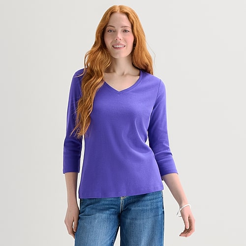 St. John's Bay Womens V Neck 3/4 Sleeve T-shirt In Purple