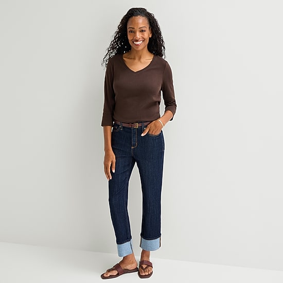 St. John's Bay Womens V Neck 3/4 Sleeve T-Shirt