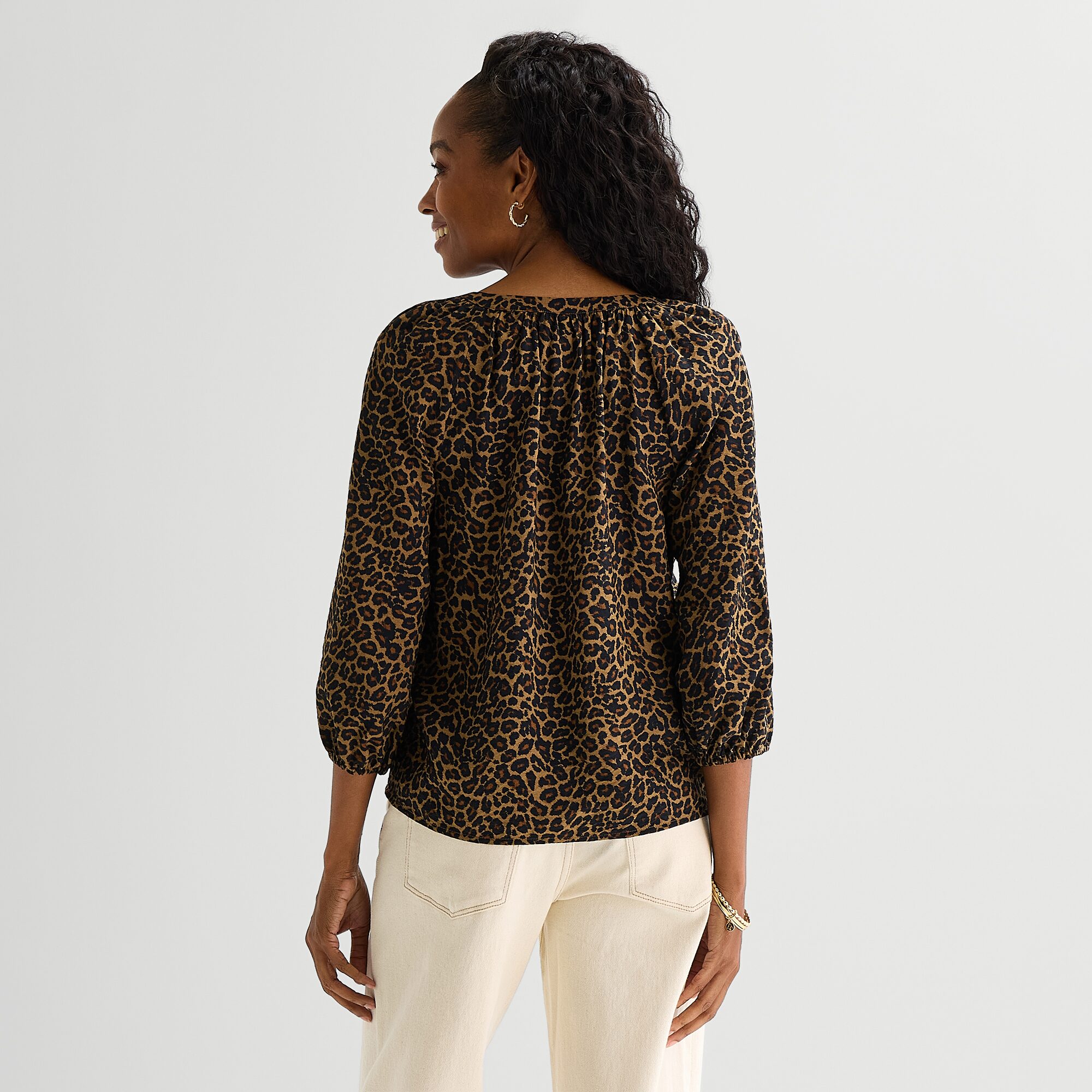 St. John's Bay Womens Split Tie Neck 3/4 Sleeve Blouse