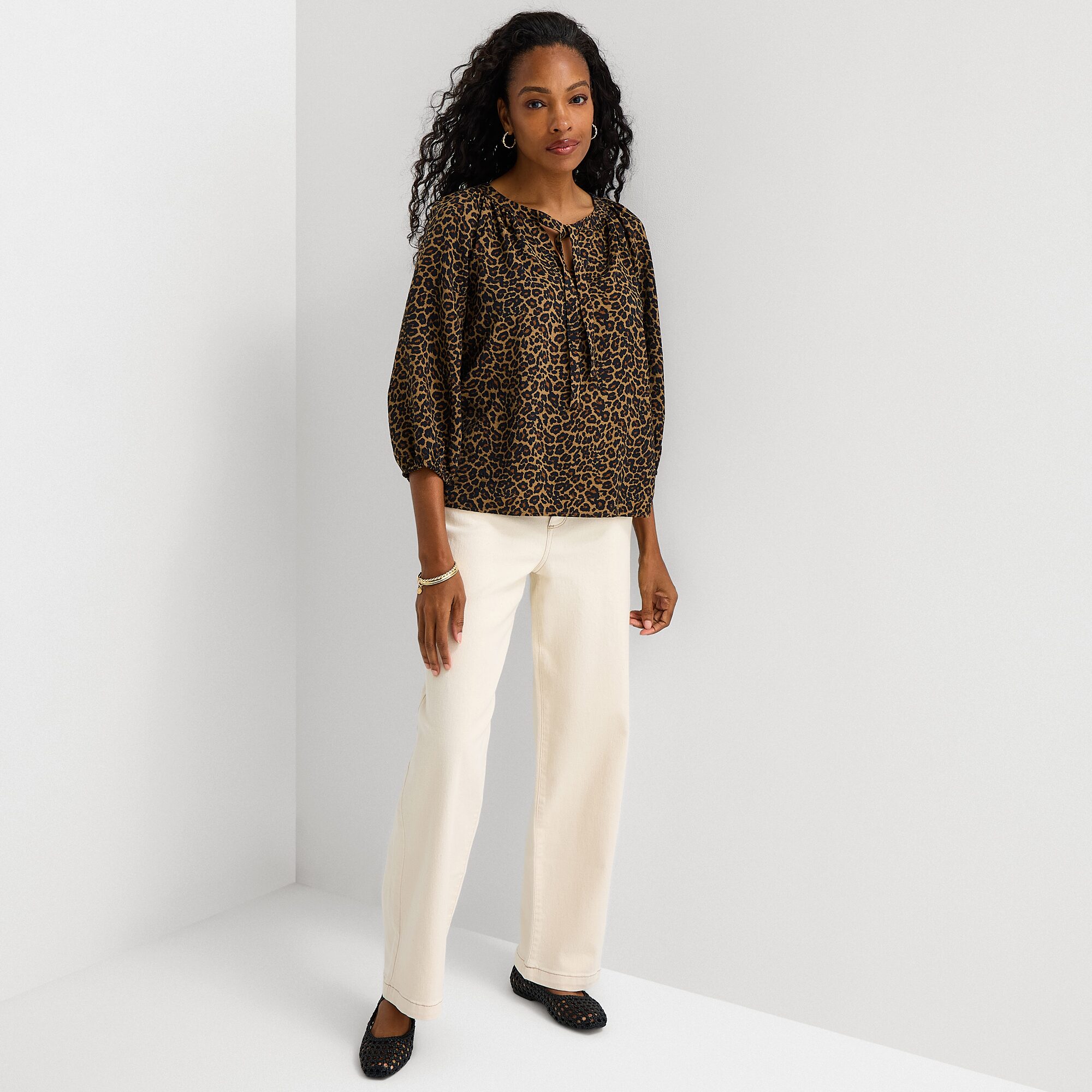 St. John's Bay Womens Split Tie Neck 3/4 Sleeve Blouse