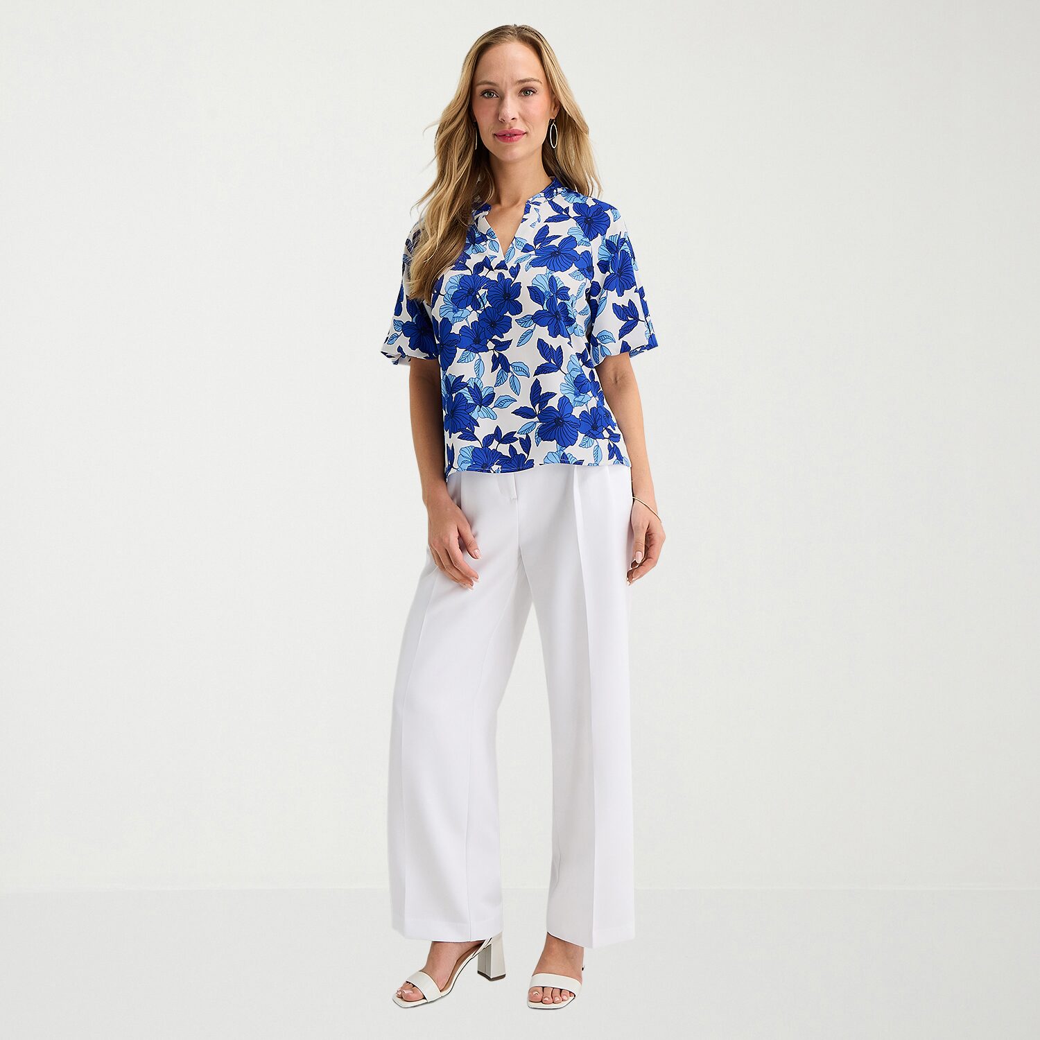 Liz Claiborne Womens Tall V Neck Short Sleeve Satin Blouse