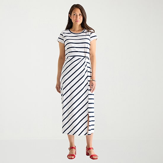 Liz Claiborne Womens Tall Midi Crew Neck Short Sleeve Sheath Dress