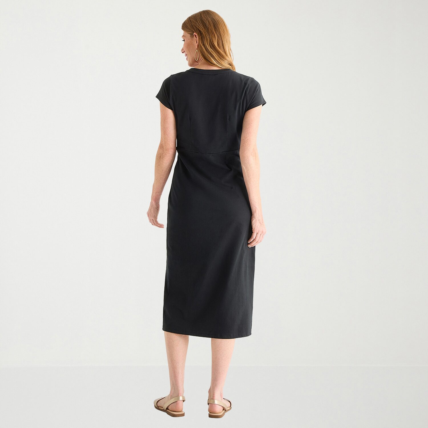 Liz Claiborne Womens Tall Midi Crew Neck Short Sleeve Sheath Dress