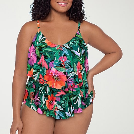 Trimshaper Womens Floral Plus Tankini Swimsuit Top
