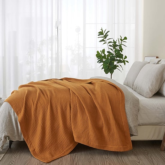 Patina Vie Maison Cotton Waffle Weave Washable Reversible Hypoallergenic Lightweight Throw
