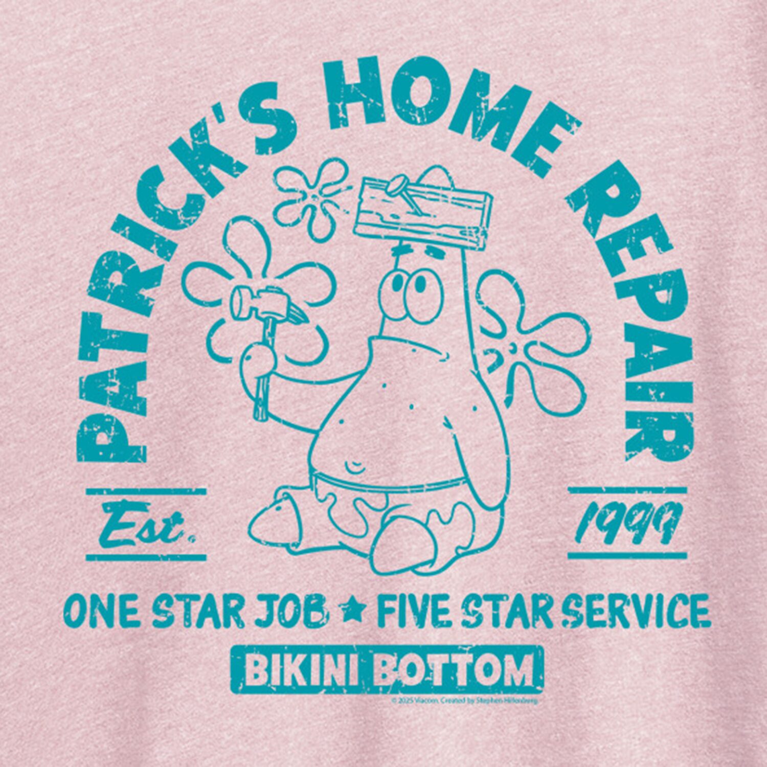 Patricks Home Repair Womens Crew Neck Short Sleeve Classic Fit Spongebob Graphic T-Shirt