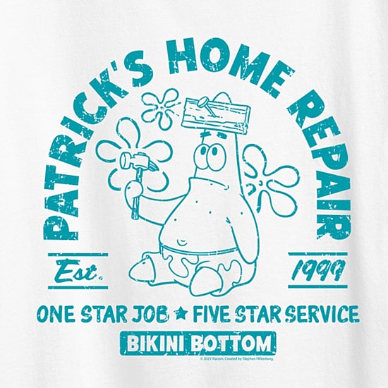 Patricks Home Repair Womens Crew Neck Short Sleeve Classic Fit Spongebob Graphic T-Shirt