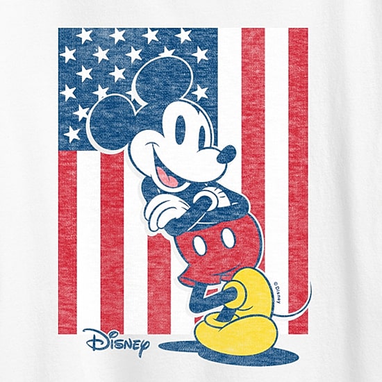 Mickey Vertical American Flag Womens Crew Neck Short Sleeve Classic Fit Mickey Mouse Graphic T-Shirt