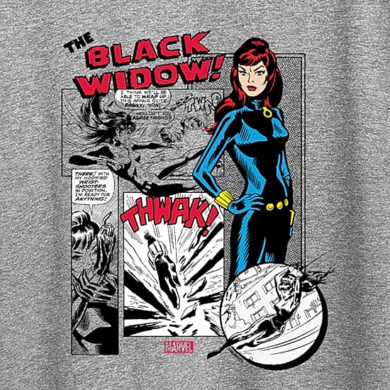 Black Widow Panels Womens Crew Neck Short Sleeve Classic Fit Marvel Graphic T-Shirt