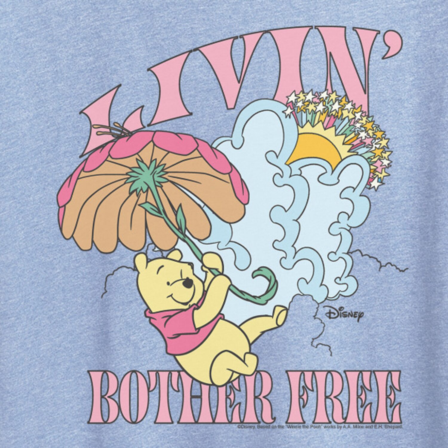 Livin Bother Free Womens Crew Neck Short Sleeve Classic Fit Winnie The Pooh Graphic T-Shirt