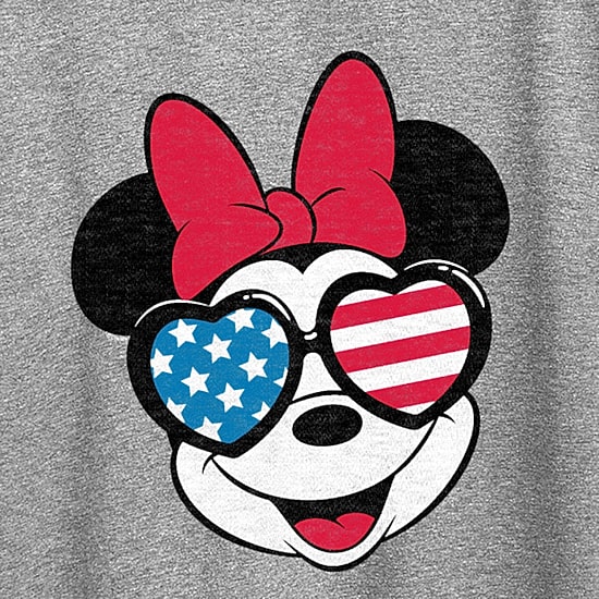 Minnie Flag Glasses Womens Crew Neck Short Sleeve Classic Fit Minnie Mouse Graphic T-Shirt