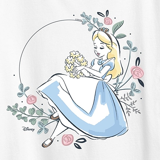 Circle Of Flowers Womens Crew Neck Short Sleeve Classic Fit Alice in Wonderland Graphic T-Shirt