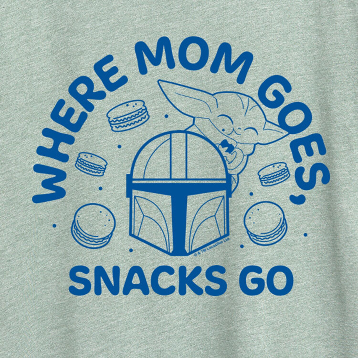 Where Mom Goes Snacks Womens Crew Neck Short Sleeve Classic Fit Baby Yoda Graphic T-Shirt