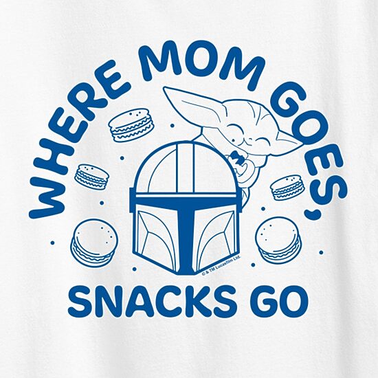 Where Mom Goes Snacks Womens Crew Neck Short Sleeve Classic Fit Baby Yoda Graphic T-Shirt