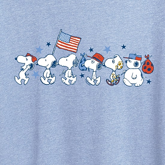 Snoopy Sibs Americana Womens Crew Neck Short Sleeve Classic Fit Snoopy Graphic T-Shirt