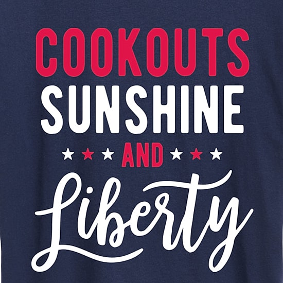 Cookouts Sunshine And Liberty Womens Crew Neck Short Sleeve Classic Fit Graphic T-Shirt