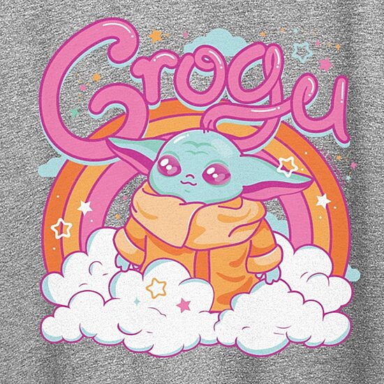 Grogu Kawaii Womens Crew Neck Short Sleeve Classic Fit Baby Yoda Graphic T-Shirt