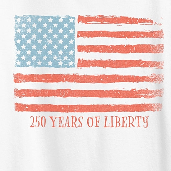 250 Years Of Liberty Flag Tonal Washed Womens Crew Neck Short Sleeve Classic Fit Graphic T-Shirt