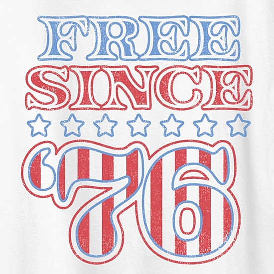 Free Since 76 Womens Crew Neck Short Sleeve Classic Fit Graphic T-Shirt
