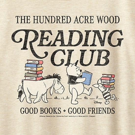 Reading Club Womens Crew Neck Short Sleeve Classic Fit Winnie The Pooh Graphic T-Shirt