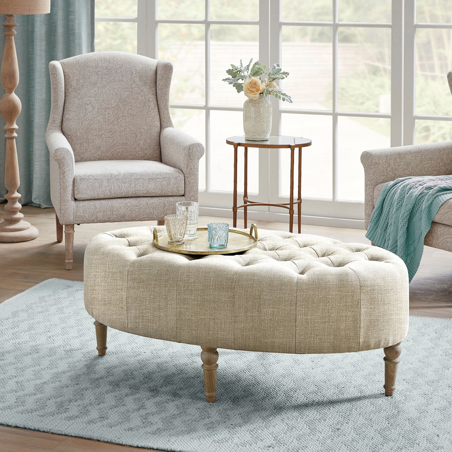 Martha Stewart Clara Tufted Upholstered Ottoman