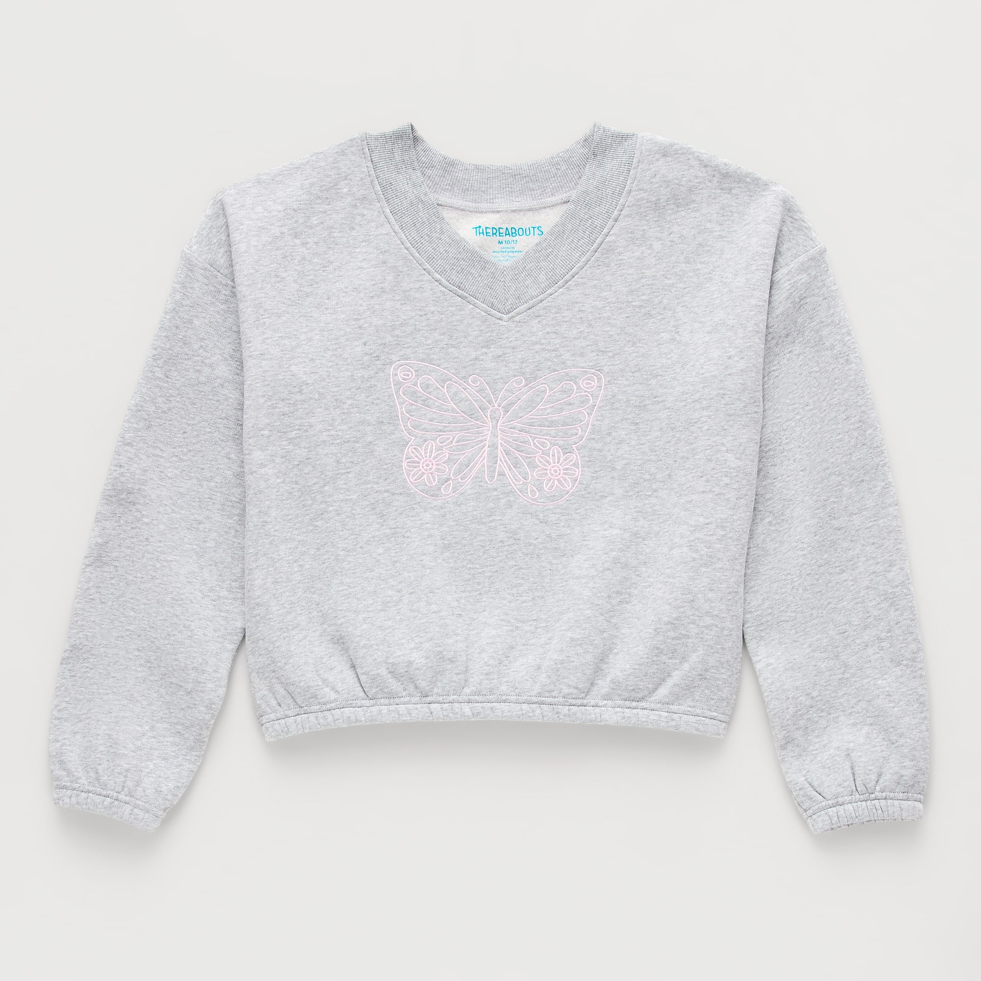 Thereabouts Little & Big Kid Girls V Neck Fleece Embroidered Long Sleeve Sweatshirt