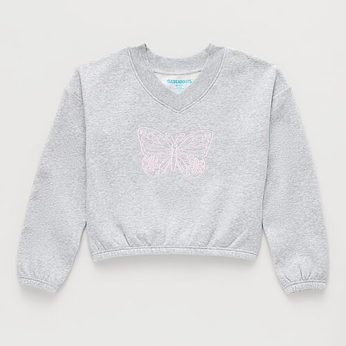 Thereabouts Little & Big Kid Girls V Neck Fleece Embroidered Long Sleeve Sweatshirt In Gray
