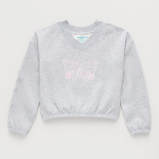 Thereabouts Little & Big Kid Girls V Neck Fleece Embroidered Long Sleeve Sweatshirt