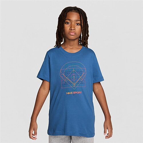 Nike Big Kid Unisex Crew Neck Short Sleeve Regular Fit Graphic T-Shirt, Large, Blue