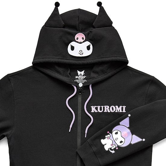 Womens Juniors Long Sleeve Kuromi Fleece Zipper Hoodie