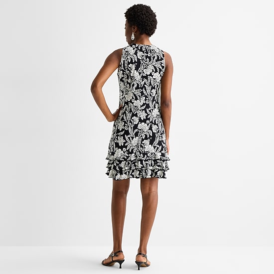 MSK Womens Round Neck Sleeveless Floral Shift Dress