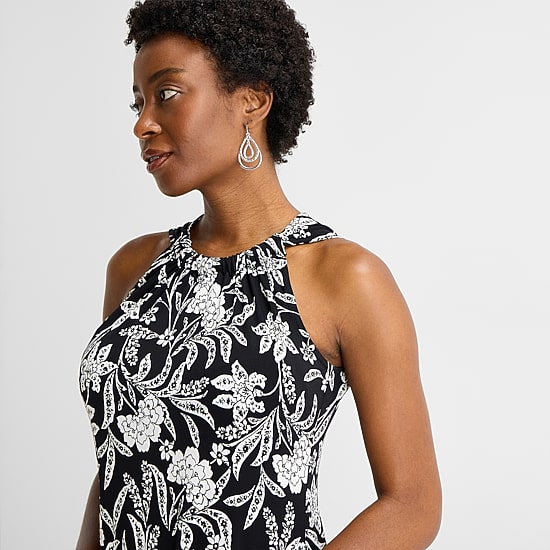 MSK Womens Round Neck Sleeveless Floral Shift Dress